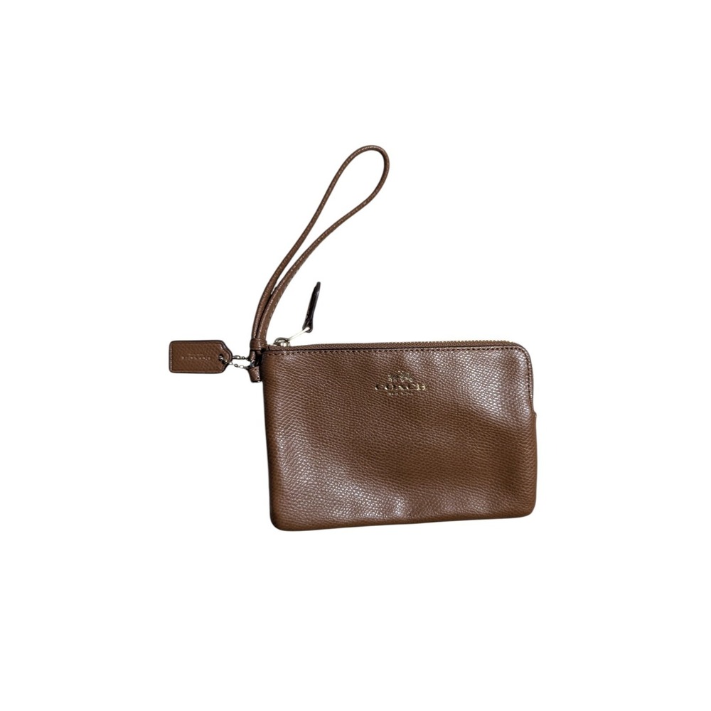 Coach Small Brown Leather Wristlet Zip Around Wallet Pebbled Excellent